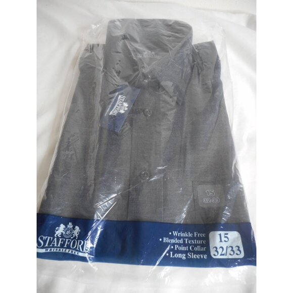 NWT NIB Vintage Mens Shirt 15 32/33 long sleeve black Stafford wrinkle free - Picture 1 of 4